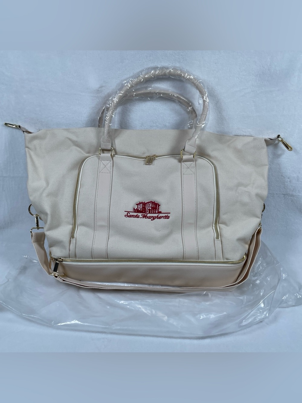 LARGE Insulated Beach Bag 25" W x 15" H Canvas Wine Tote Cooler Weekender Bag